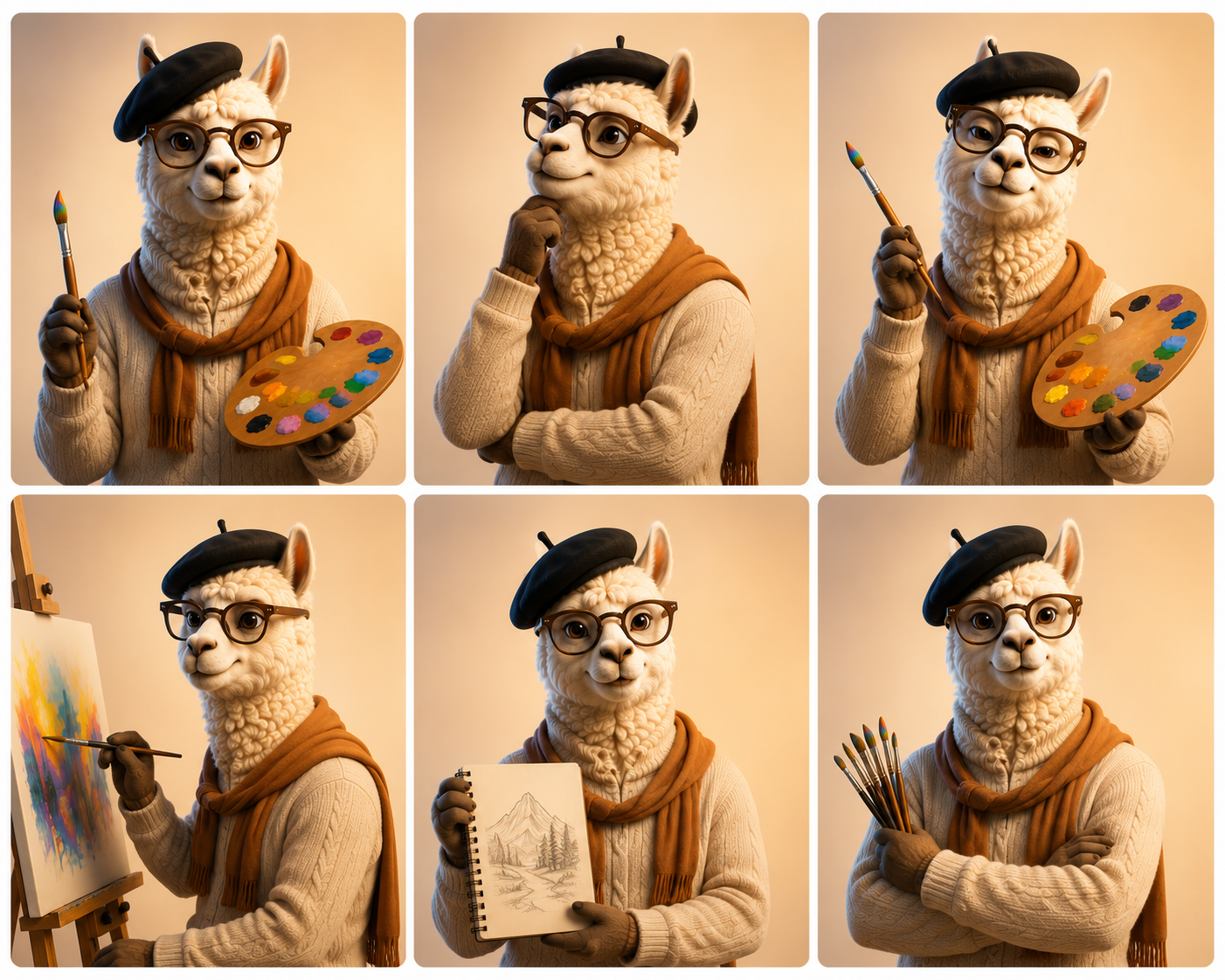 Elena Wool, the Artistic character with beret, brush and palette