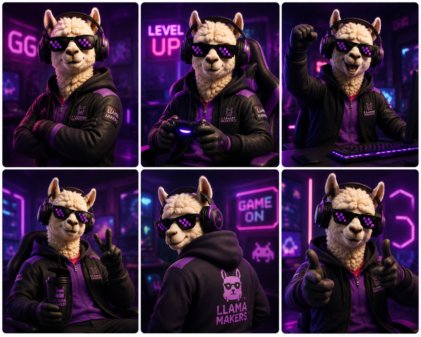 Pixel Llama, the Gamer character with headset, pixel shades and controller